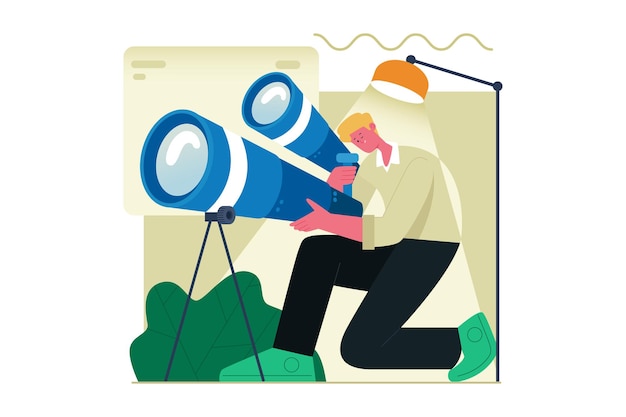 Vector woman with binoculars embracing the future vector illustration