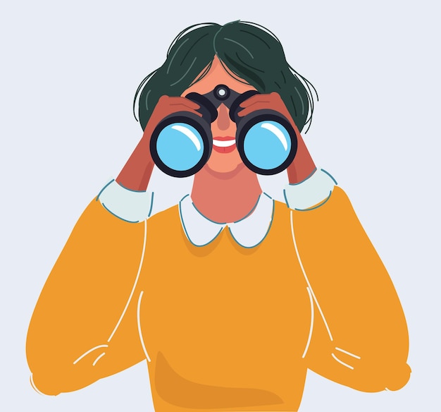 Vector woman with binoculars on white