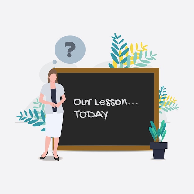 Woman with black board Teacher and learning media in school vector illustration