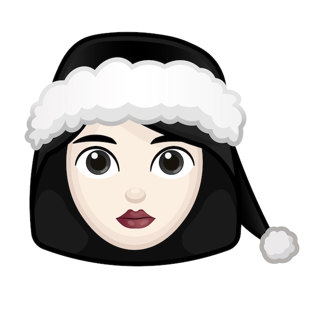 Woman with black hair and hat Wednesday concept Large size of pale emoji face