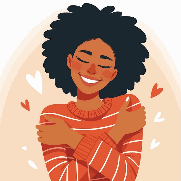 Vector a woman with black hair hugging her chest