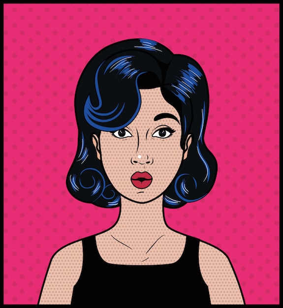 Vector woman with black hair pop art style