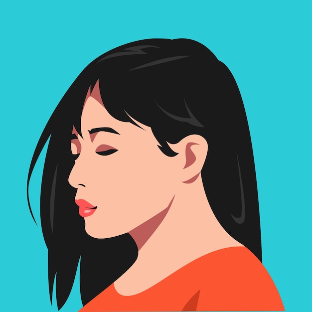 Premium Vector | A woman with black hair and a red shirt with the word ...