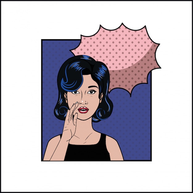 woman with black hair and speech bubble pop art style