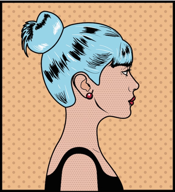 Woman with blue hair pop art style