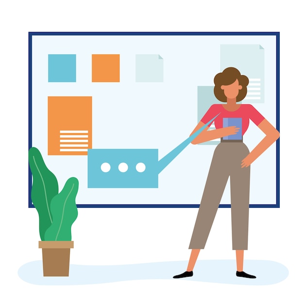 Woman with board in the office design, business objects workforce and corporate theme