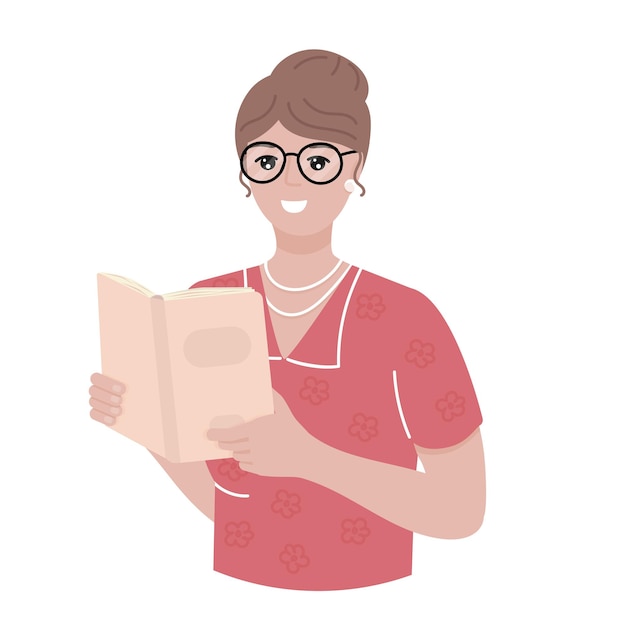 Donna con libro isolato su sfondo bianco illustrazione vettoriale