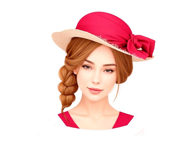 Woman with braid hairstyle wearing hat vector AI_Generated