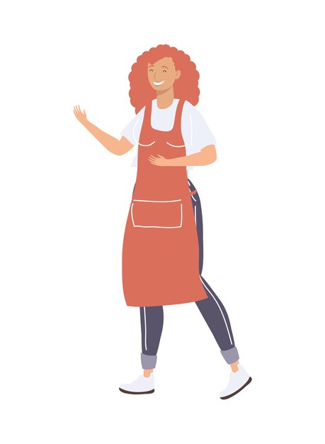 Vector woman with brown apron standing