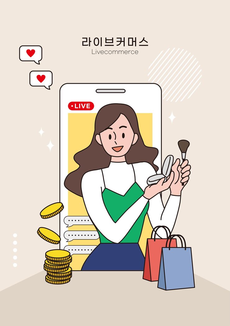 Vector 갈색 머리를 가진 여자는 화장품을 들고 이야기