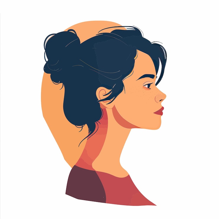 Vector a woman with a bun on her head and a red shirt