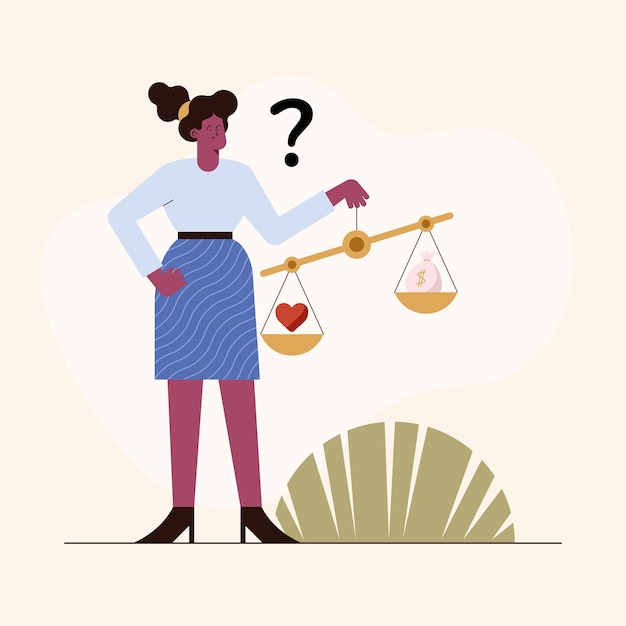 Vector woman with business ethics balance