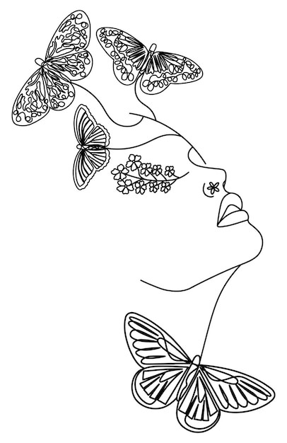 Woman with butterflies drawing butterfly woman