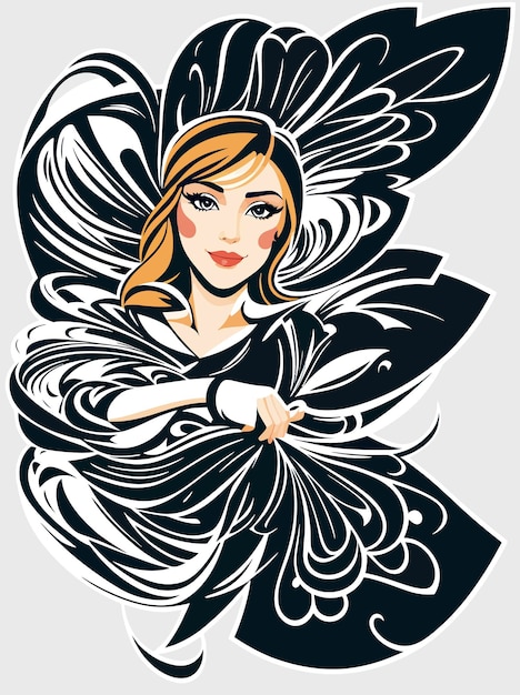 Женщина с крыльями бабочки на лице.