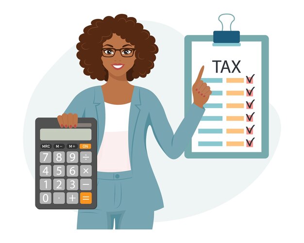 Woman with calculator and tax form Tax payment concept Financial tax accounting audit