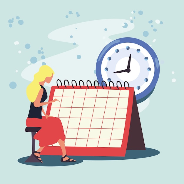 Vector woman with calendar planner