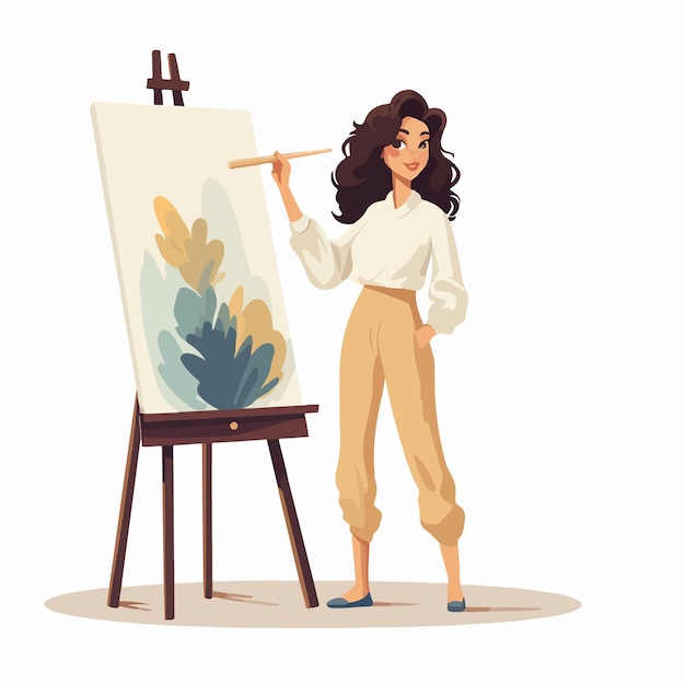 Woman with canvas painting outdoors AI Generation