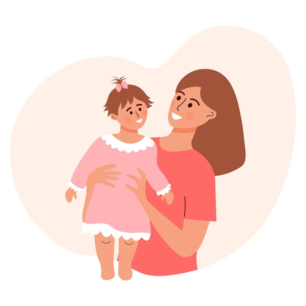 Vector woman with a child mother holding baby girl daughter motherhood maternity leave baby care mother day