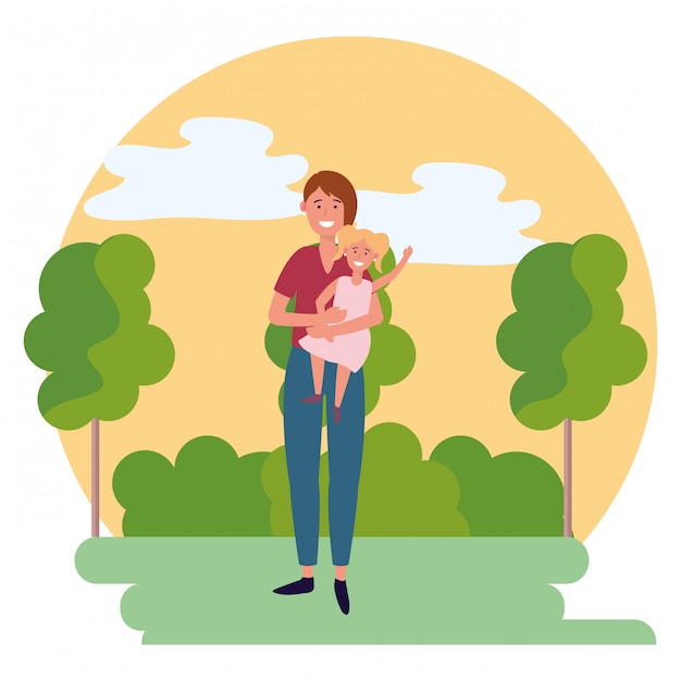 Vector woman with child round icon