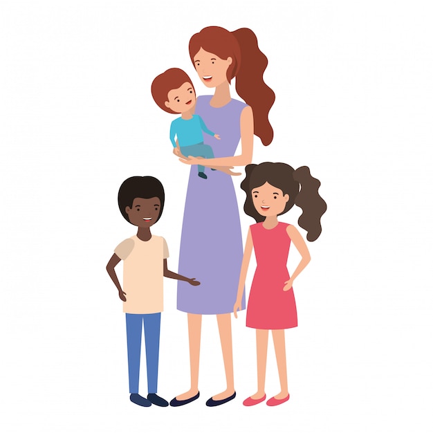 Vector woman with children avatar character