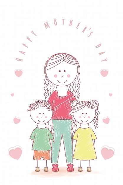 Vettore donna con bambini happy mothers day card vettore