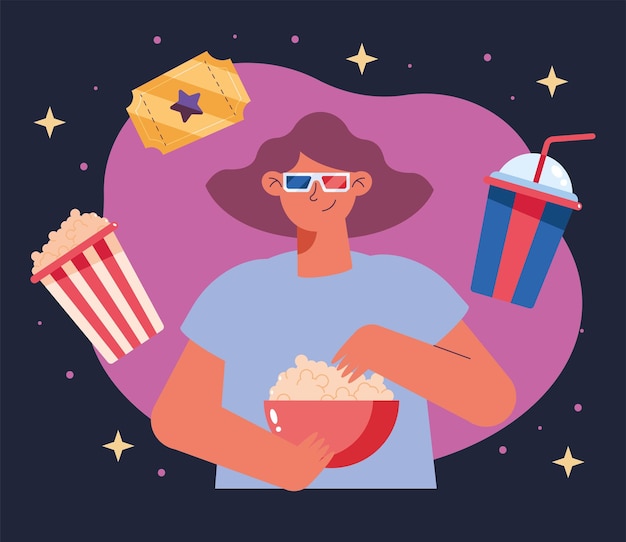 Vector woman with cinema icons