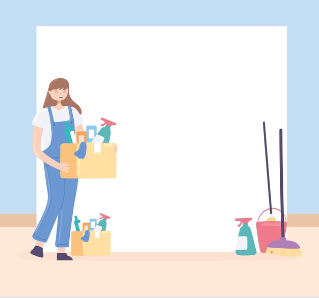 Vector woman with cleaning tools