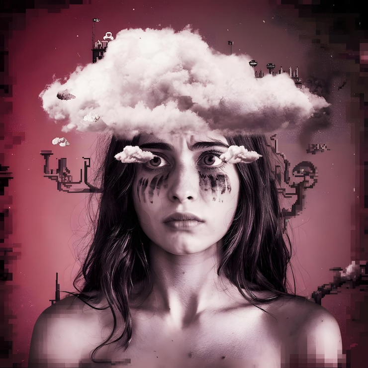 Vector woman with a cloud on her hair