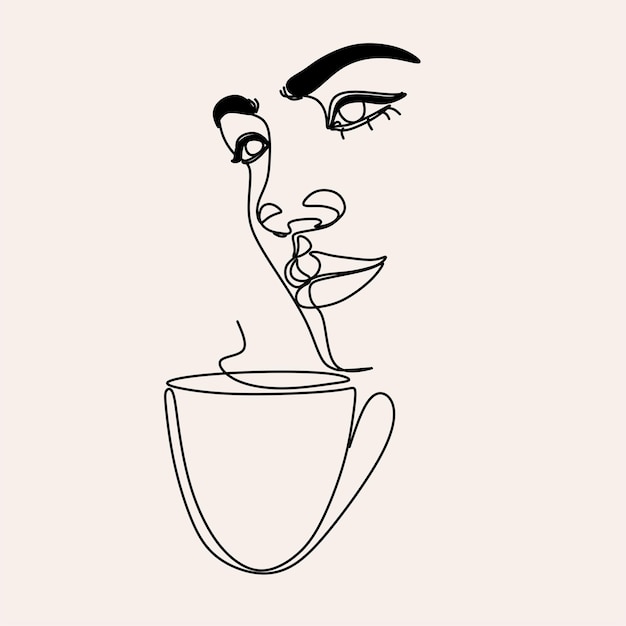 Woman with coffee line art Absctract girl with cup minimal logo Cafe logo