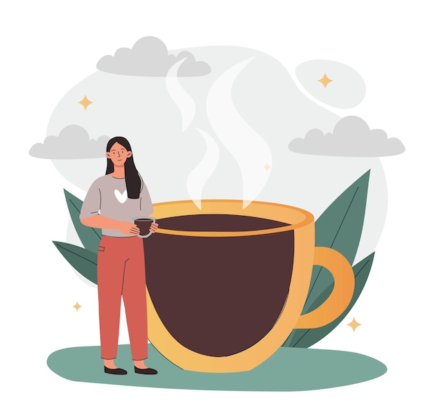 Vector woman with coffee