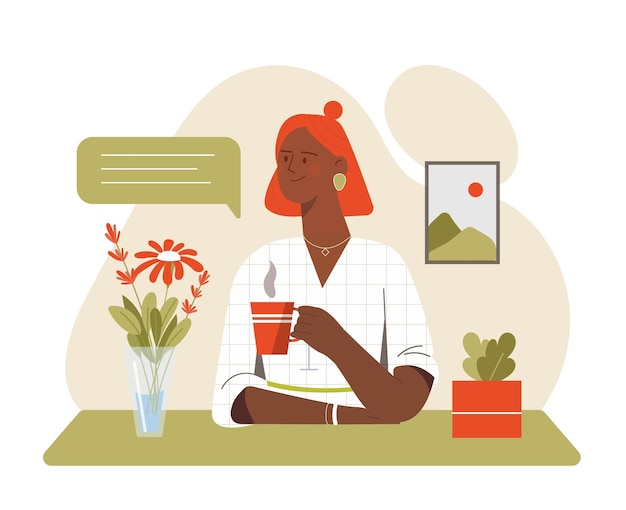 Vector woman with coffee