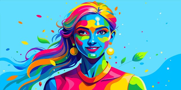 Vector a woman with colorful hair is standing in front of a colorful background