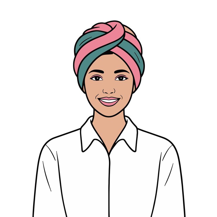 Vector woman with a colorful turban and a white shirt