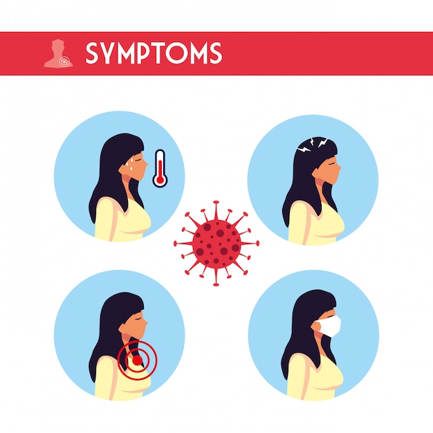 Женщина с covid 19 вирусных симптомов вектор дизайн