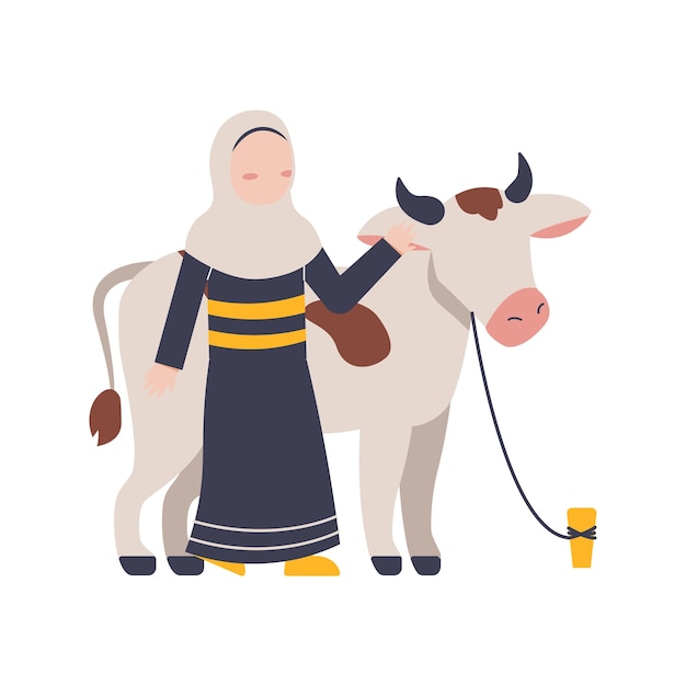 Woman With Cow Illustration