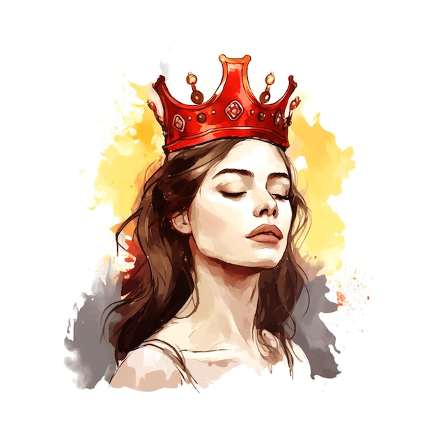 Vector woman with a crown on her head clipart streaming stylised comic art closing eyes e girl devotion to the scarlet woman worthlessness beautiful clothes