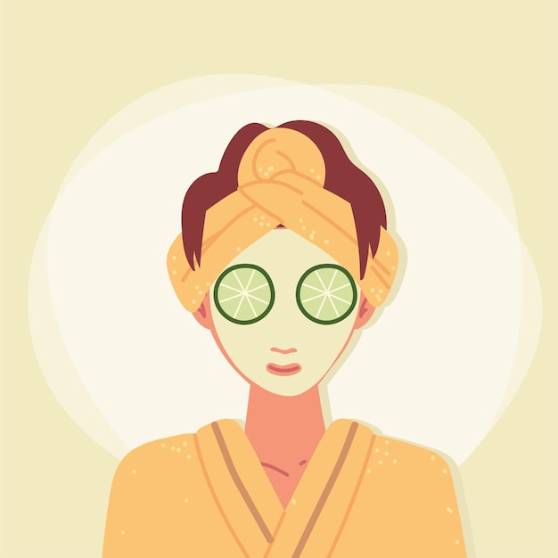 Vector woman with cucumber mask