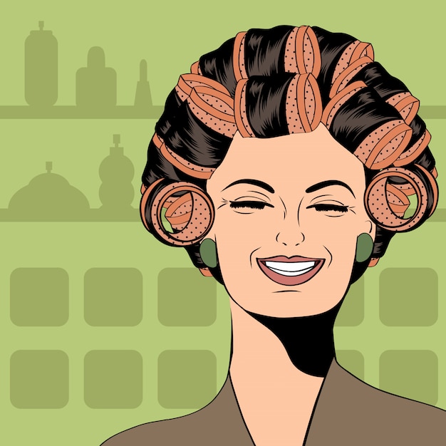 Vector woman with curlers in their hair