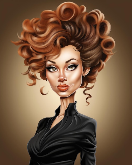 Vector a woman with curly hair in a black dress