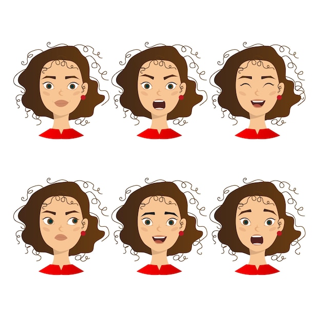 Woman with different facial expressions set