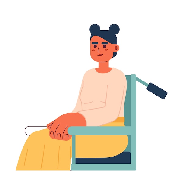 Woman with disability on wheelchair semi flat color vector character Editable half body woman with chronic health condition on white Simple cartoon spot illustration for web graphic design