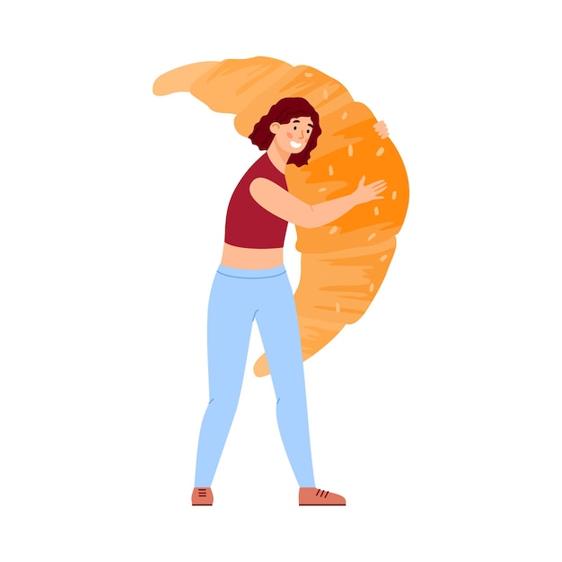 Woman with disorder or addiction to sugar, flat vector illustration isolated.