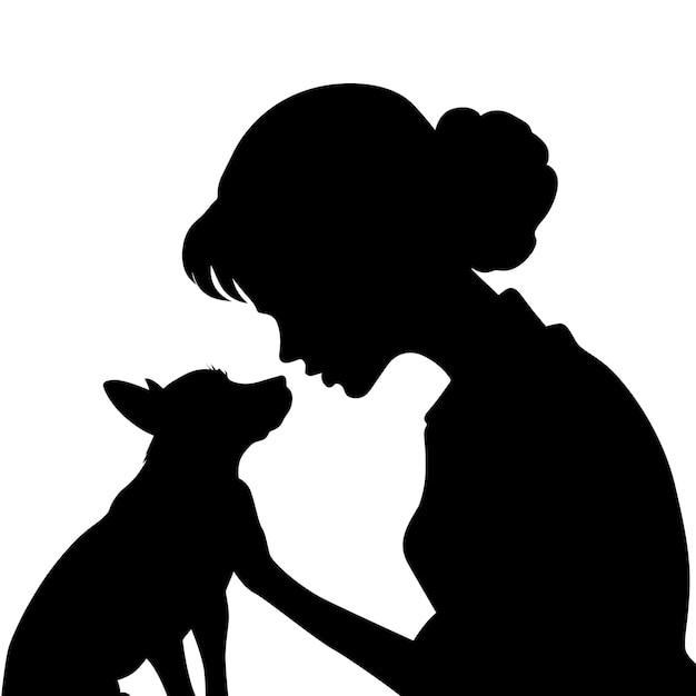 犬を持つ女性 犬にキスする女性愛ペット概念ベクトル シルエット