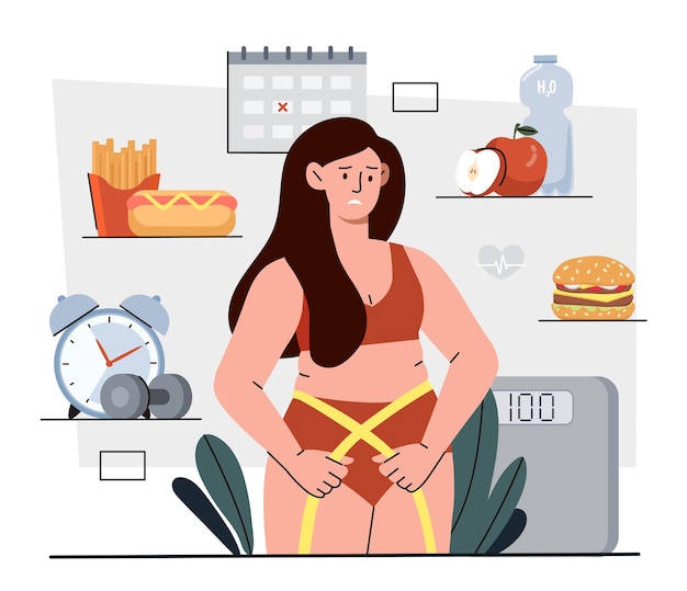 Woman with eating disorders vector concept