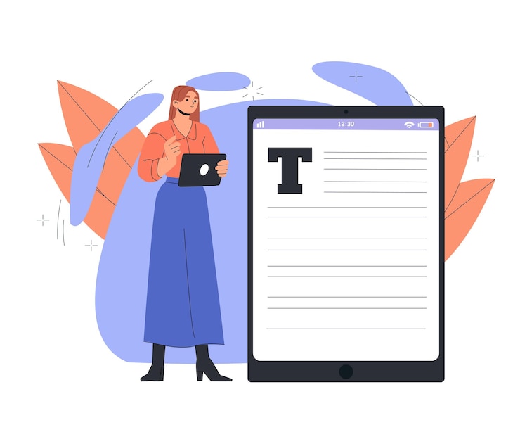 Vector woman with electronic book young girl with tablet and smartphone read ebook love for reading and