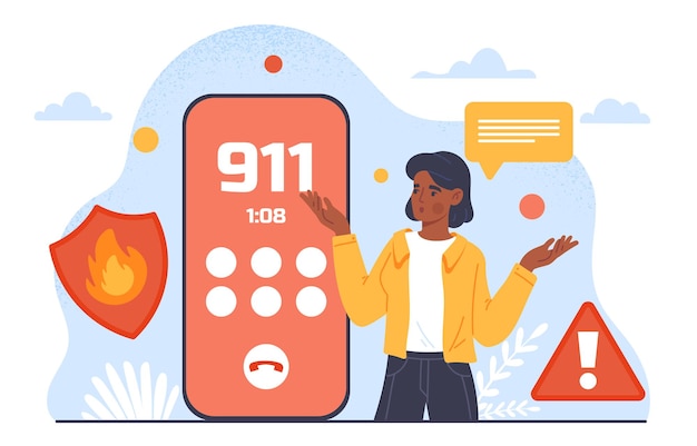 Женщина с экстренным вызовом молодая девушка возле смартфона с номером аварии и бедствия звонят в полицию