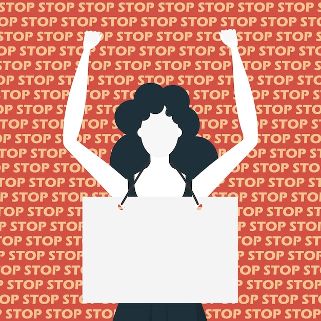 A woman with an empty banner in her hands Protest concept Flat style Vector