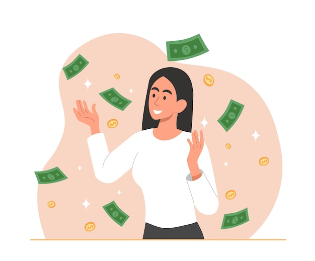 Woman with falling banknotes