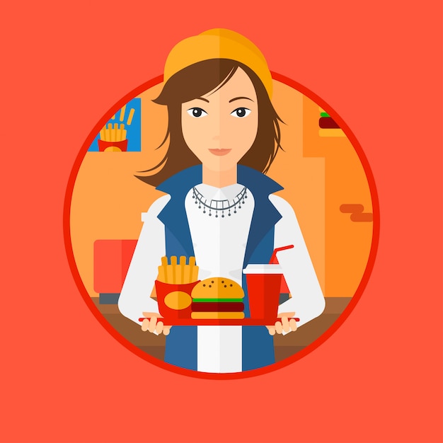 Woman with fast food.