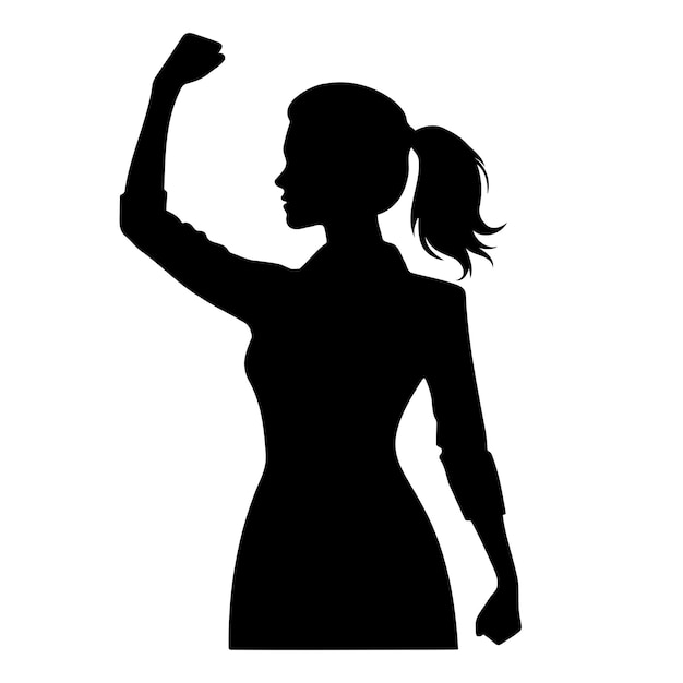 Vector woman with fist raised silhouette vector illustration